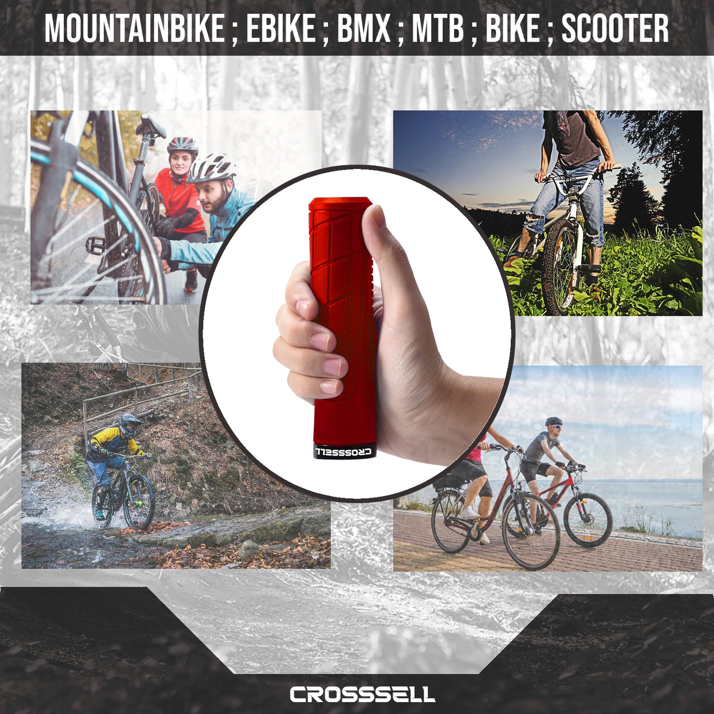 CROSSSELL Mountain Bike Grips, Bicycle Handlebar Grips, Bicycle Handlebar Grips Single Lock-on, Ergonomic Bike Grips Non-Slip Red