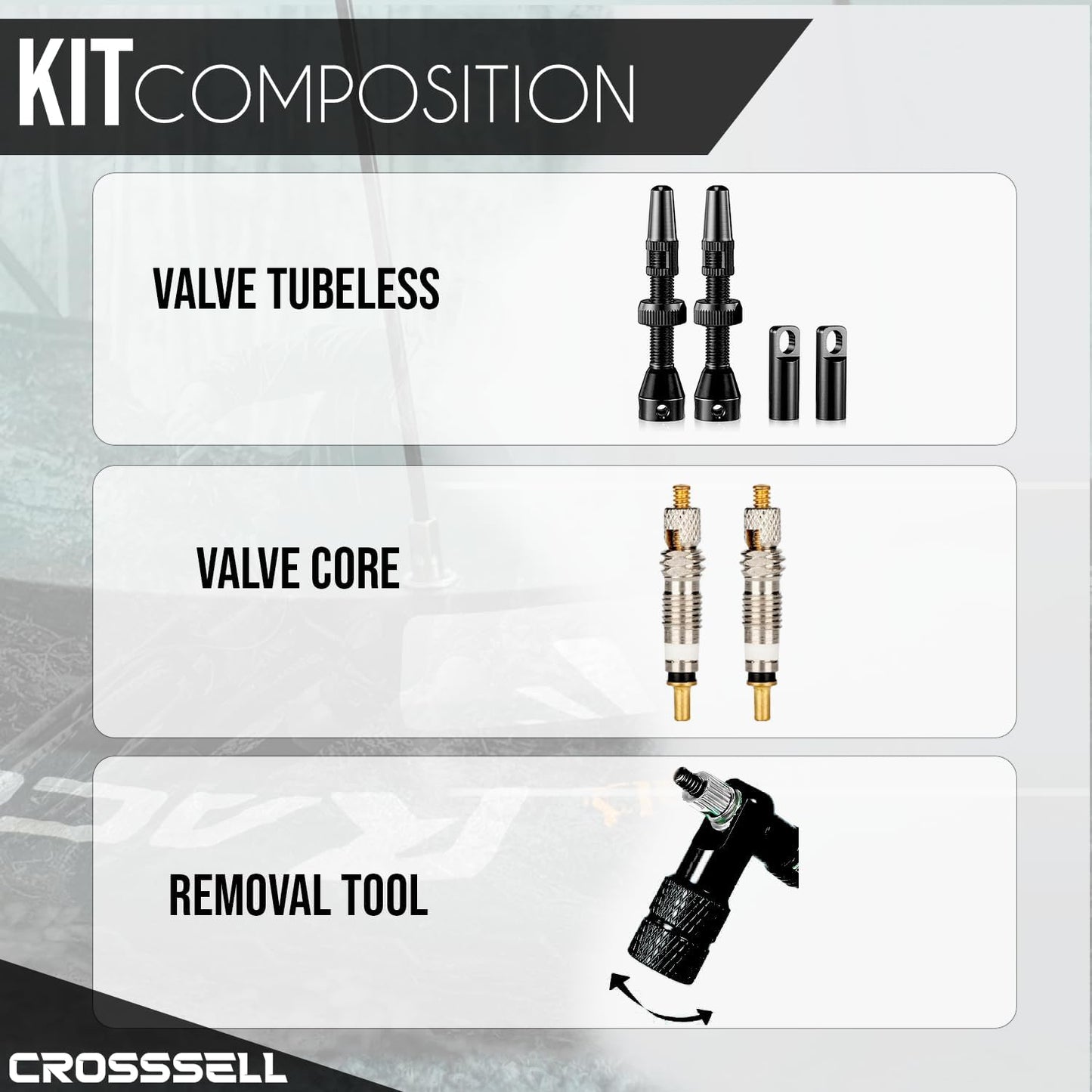 CROSSSELL Tubeless Valve Stems for MTB and Road Bike, Presta Valve Stem 44mm, Lightweight Aluminum with Removable Core [BLACK 1 Pair]