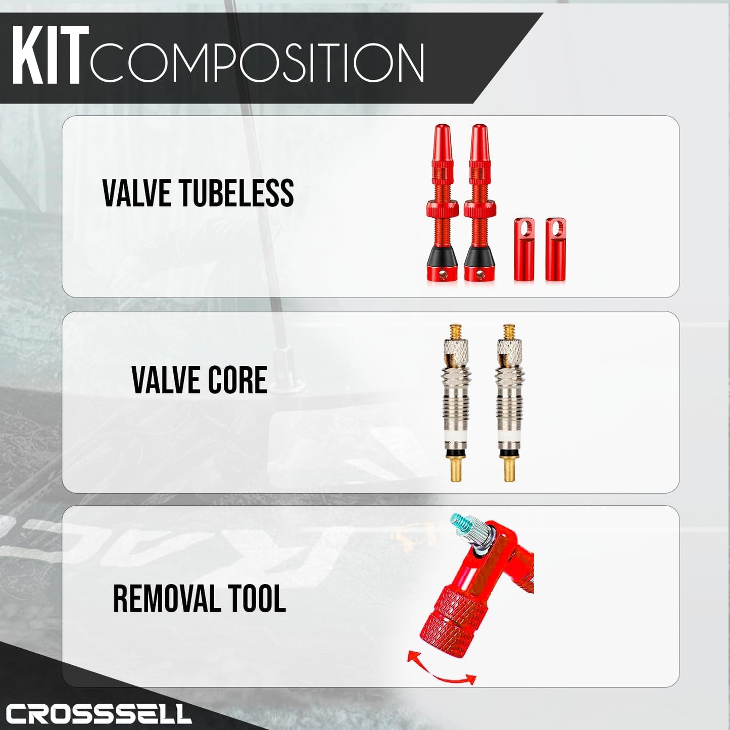 CROSSSELL Tubeless Valve Stems for MTB and Road Bike, Presta Valve Stem 44mm, Lightweight Aluminum with Removable Core [RED 1 Pair]