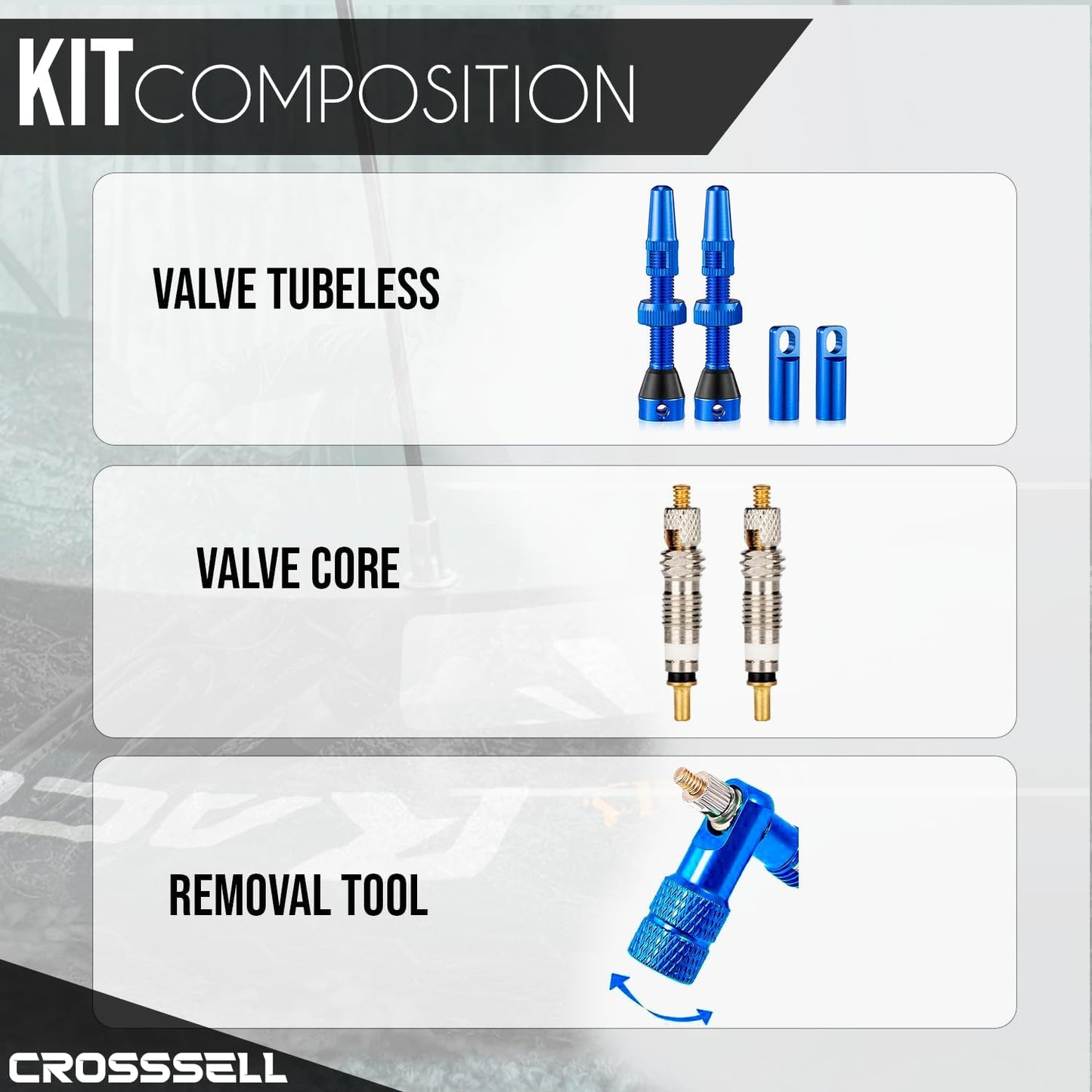 CROSSSELL Tubeless Valve Stems for MTB and Road Bike, Presta Valve Stem 44mm, Lightweight Aluminum with Removable Core [BLUE 1 Pair]
