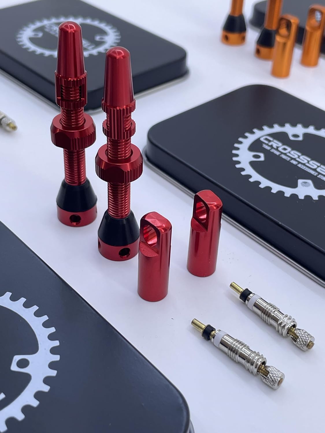 CROSSSELL Tubeless Valve Stems for MTB and Road Bike, Presta Valve Stem 44mm, Lightweight Aluminum with Removable Core [RED 1 Pair]