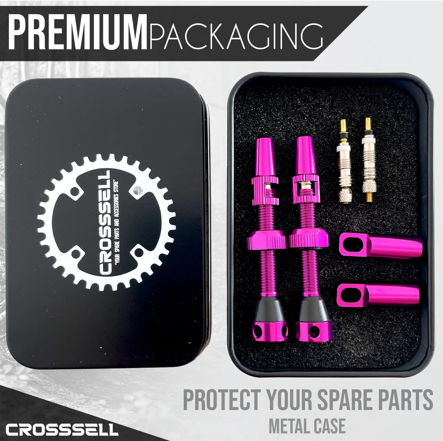 CROSSSELL Tubeless Valve Stems for MTB and Road Bike, Presta Valve Stem 44mm, Lightweight Aluminum with Removable Core [PURPLE 1 Pair]