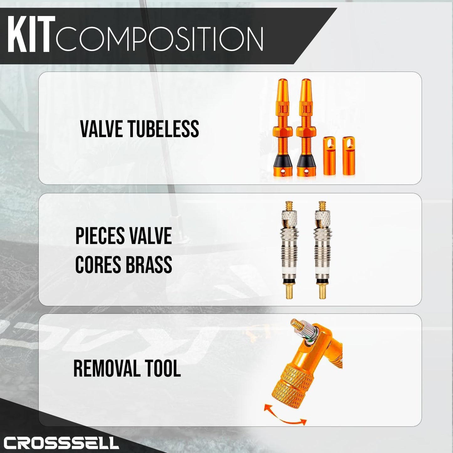 CROSSSELL Tubeless Valve Stems for MTB and Road Bike, Presta Valve Stem 44mm, Lightweight Aluminum with Removable Core [ORANGE 1 Pair]