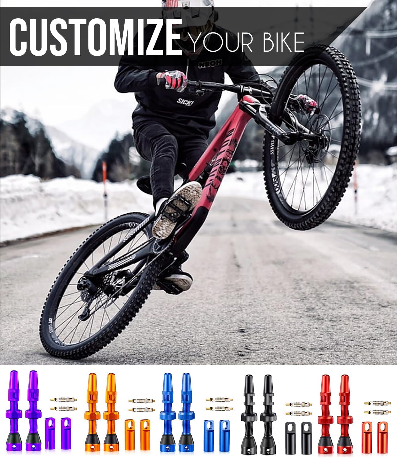 CROSSSELL Tubeless Valve Stems for MTB and Road Bike, Presta Valve Stem 44mm, Lightweight Aluminum with Removable Core [BLACK 1 Pair]