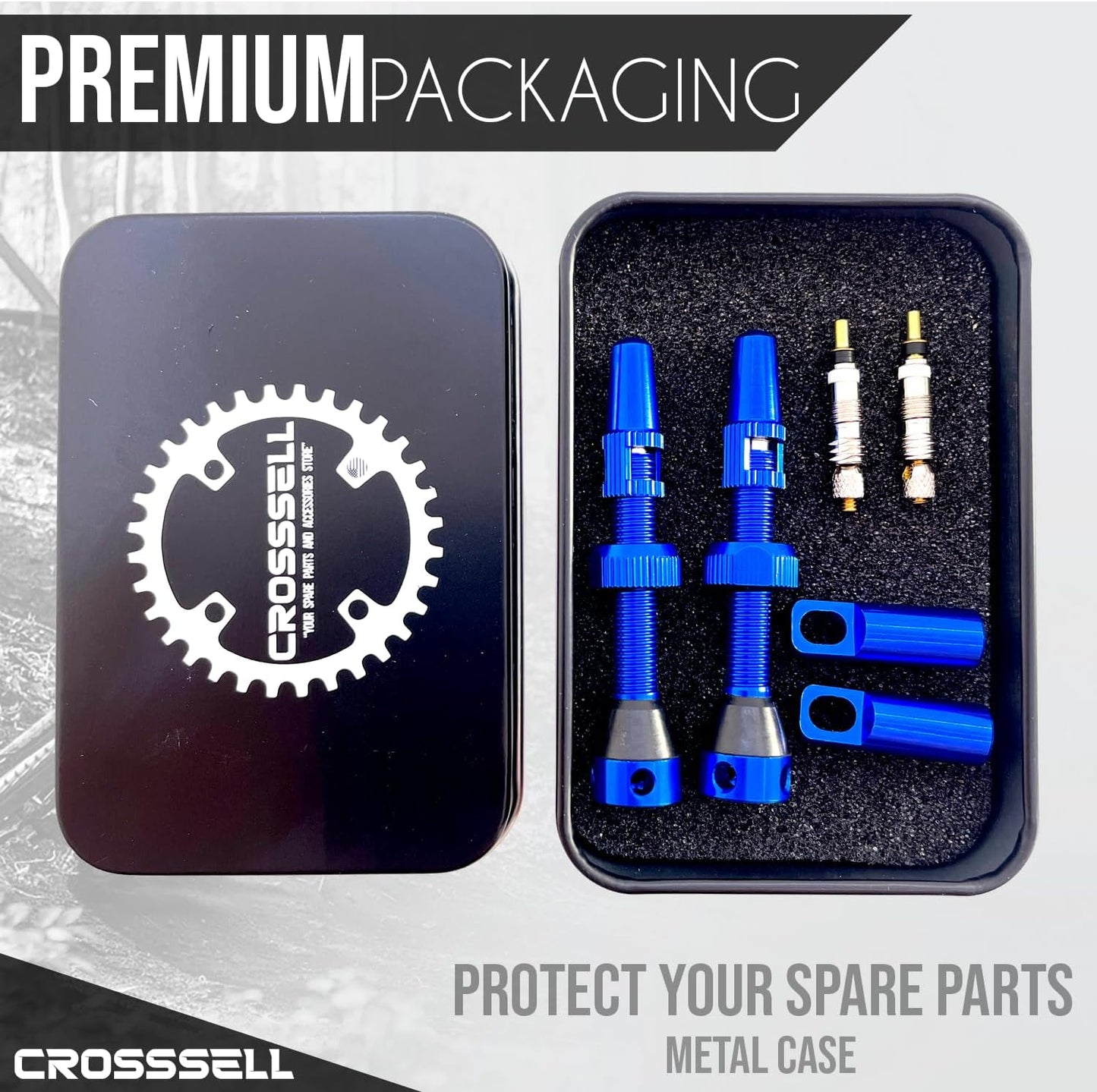 CROSSSELL Tubeless Valve Stems for MTB and Road Bike, Presta Valve Stem 44mm, Lightweight Aluminum with Removable Core [BLUE 1 Pair]