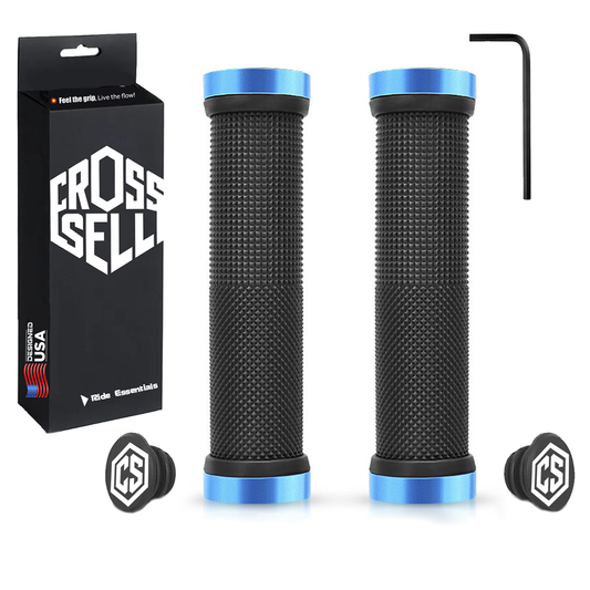 CROSSSELL Double Lock-On Bike Grips – Premium Anti-Slip Silicone + End Caps & Allen Key Included [BLUE]