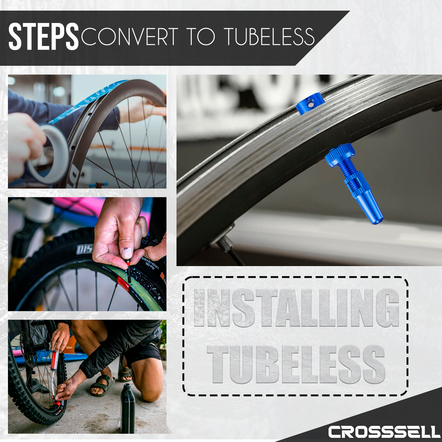 CROSSSELL Tubeless Valve Stems for MTB and Road Bike, Presta Valve Stem 44mm, Lightweight Aluminum with Removable Core [BLUE 1 Pair]