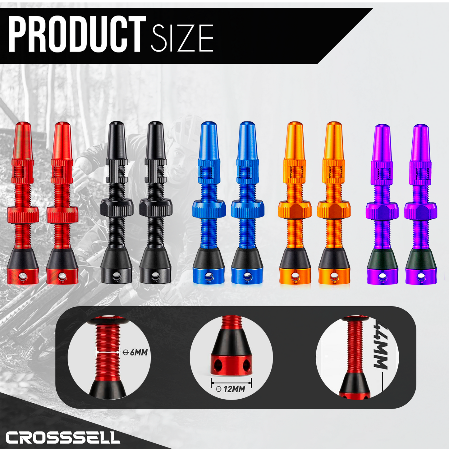 CROSSSELL Tubeless Valve Stems for MTB and Road Bike, Presta Valve Stem 44mm, Lightweight Aluminum with Removable Core [ORANGE 1 Pair]