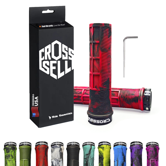 CROSSSELL Dual Color MTB Grips | Lock-On Mountain Bike Handlebar Grips | High Performance & Ergonomic Design [RED]