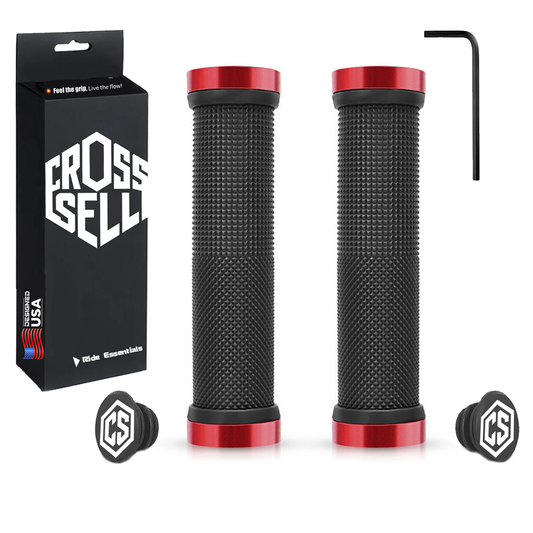 CROSSSELL Double Lock-On Bike Grips – Premium Anti-Slip Silicone + End Caps & Allen Key Included [RED]