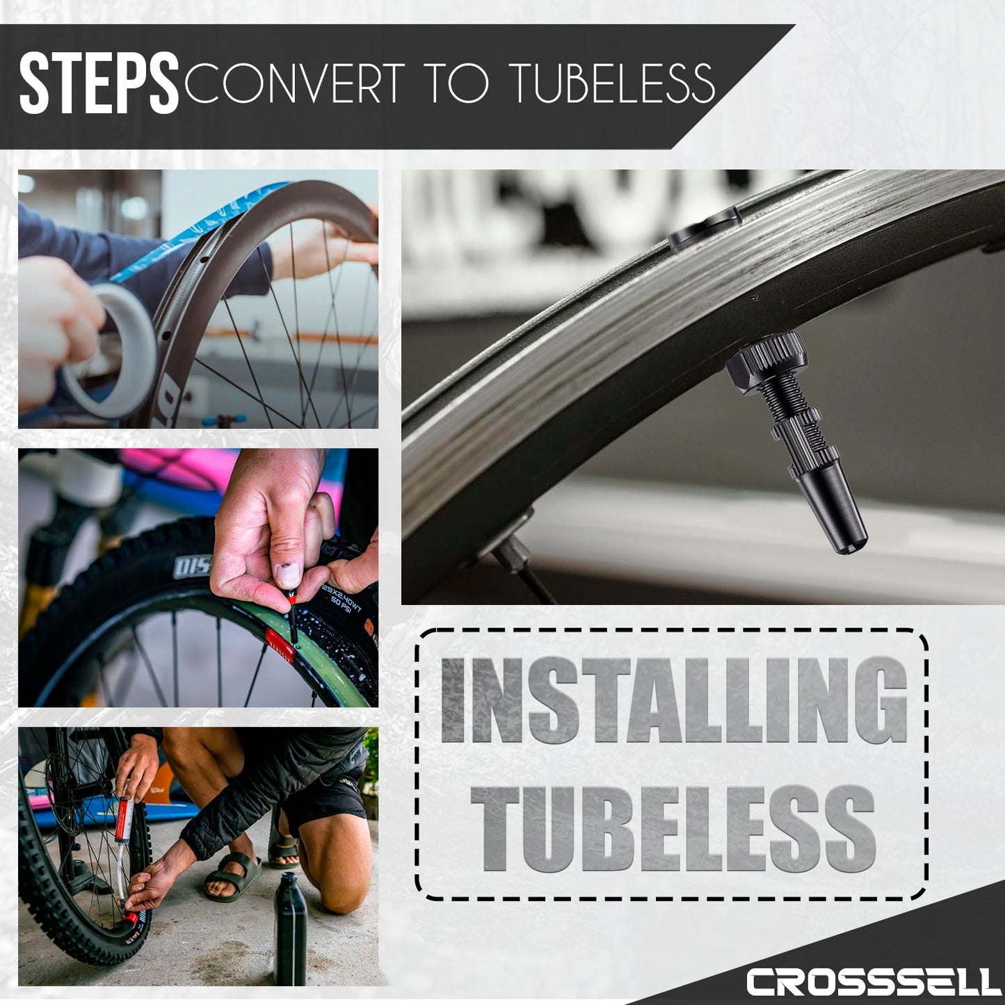 CROSSSELL Tubeless Valve Stems for MTB and Road Bike, Presta Valve Stem 44mm, Lightweight Aluminum with Removable Core [BLACK 1 Pair]