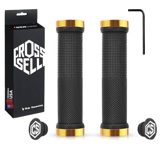 CROSSSELL Double Lock-On Bike Grips – Premium Anti-Slip Silicone + End Caps & Allen Key Included [YELLOW]